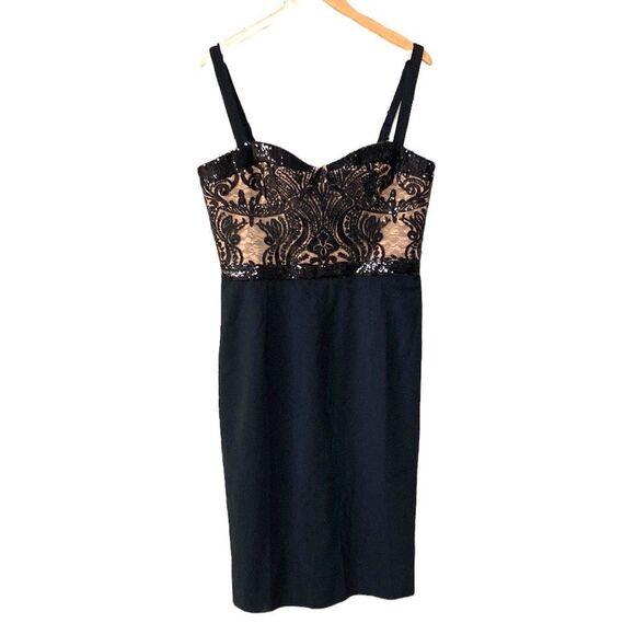Dress the Population Black Sylvia Dress Sequinned Structured Bodice Cocktail XXL - Picture 3 of 15